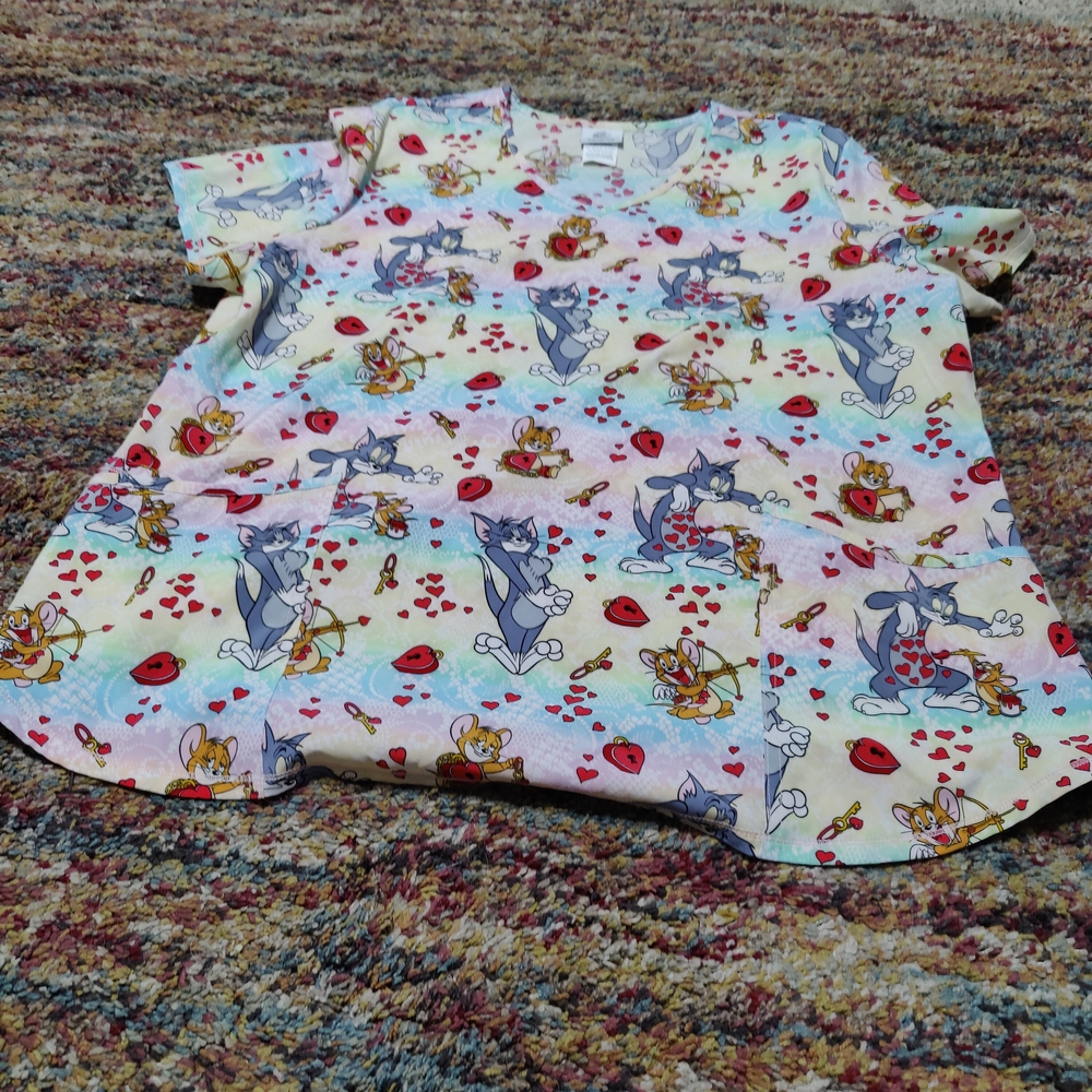 Cartoon Character Print Scrub Top